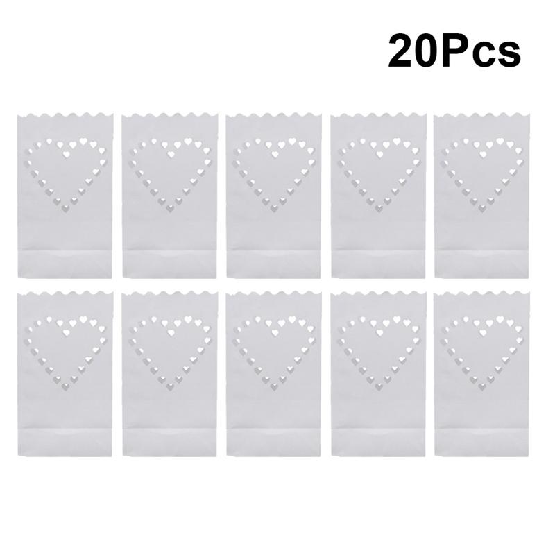 20 stuks papieren kaarsenzakken, zelfgemaakte papieren lantaarns, romantische decoratieve kaarsenhouder voor bruiloften en valentijnsdag.: Hart