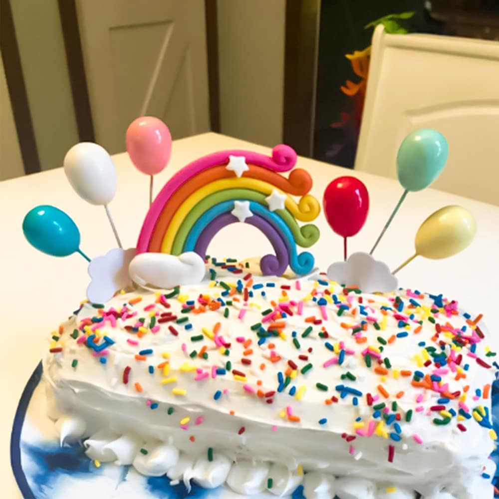 Gratulerer med dagen bannertopper håndlaget cupcake-topper inkludert fargerike regnbueskyer ballongstjerner valg festdekorasjon