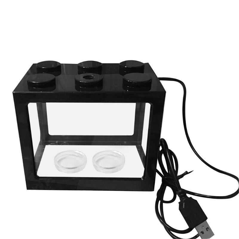 USB Mini Aquarium Fish Tank with LED Lamp Light Home Office Desktop Decoration: Black