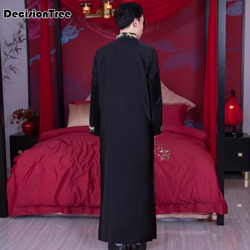 plus hombres chinos bordados batas de dragón tradicional ropa de dormir masculina ropa de dormir kimono rojo bata de baño