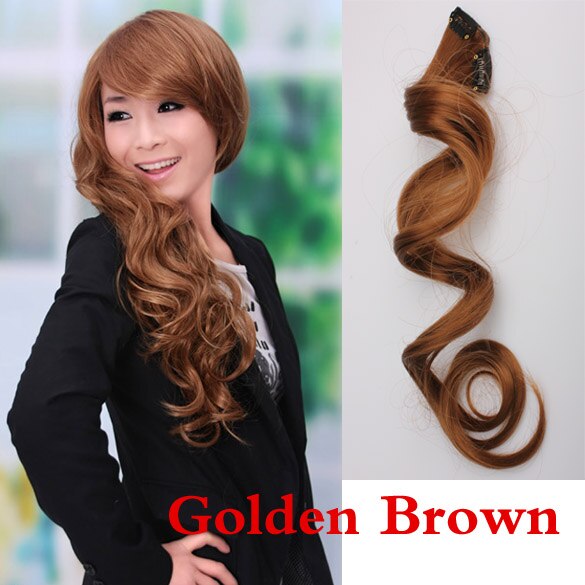 Golden brown lady lange krul golvend clip op sexy stijlvolle haarverlenging