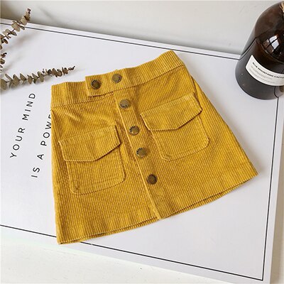 FCLHDWKK Gonne Delle Ragazze Per I Bambini 2019 di Inverno di Autunno Nuovi Bambini di Arrivo Dei Vestiti Dei Bambini Gonne di Velluto A Coste Del Bambino bambina Gonne 1-7Y: YELLOW / 7T