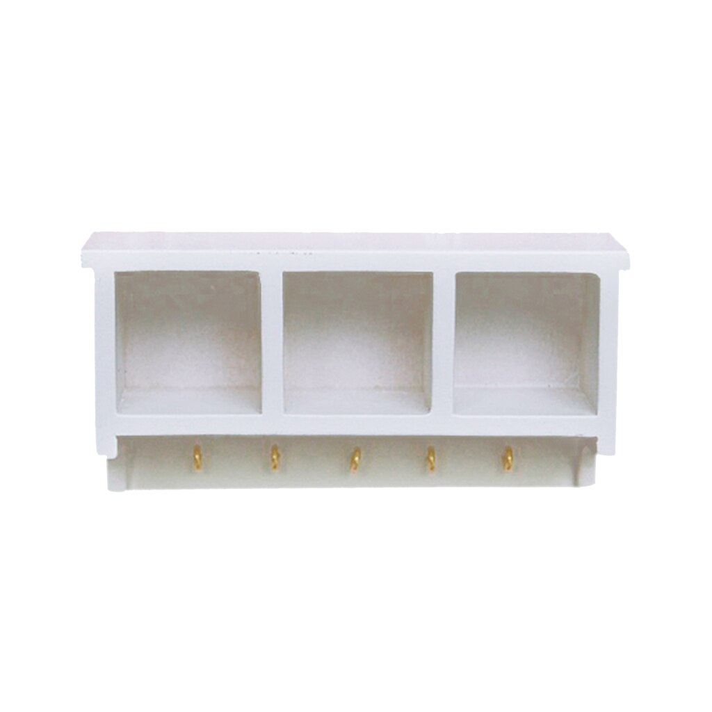 White Mini Kitchen Birch Wood Wall Rack w/ Hooks Fit for 1/12 Dollhouse Decoration