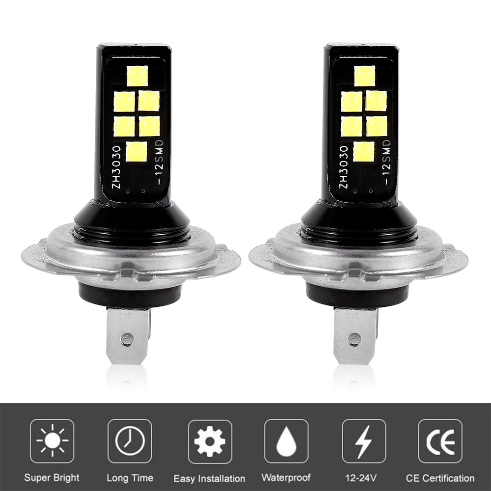 2 stk  h7 led hovedlys pære  h7 led tåkelampe høyeffekt led billys hodelykt auto frontlys pærer biltilbehør: 1200lm