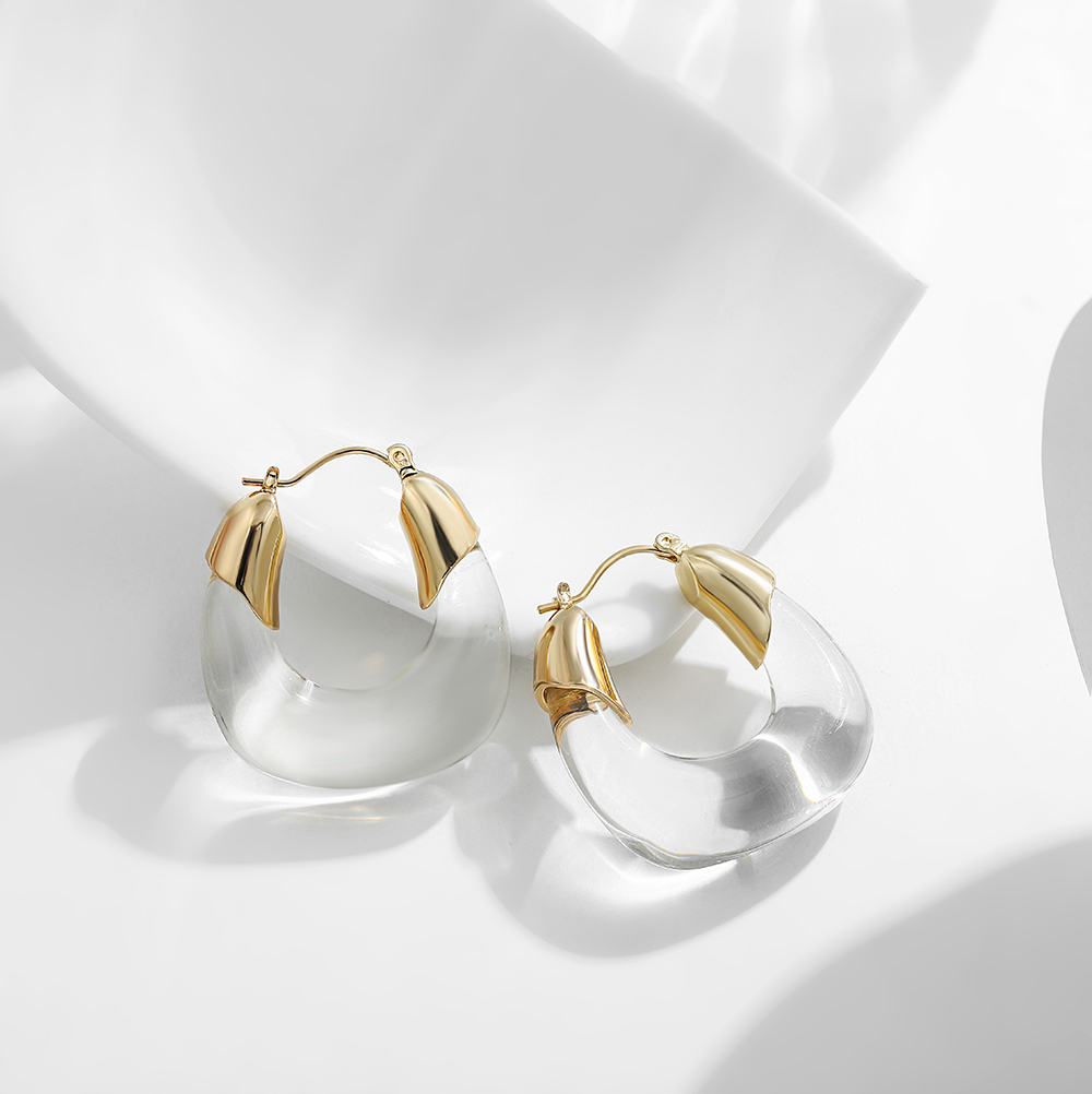 Pendientes de aro de resina transparente para mujer y niña, aretes gruesos de acrílico con flores geométricas, joyería de llamativa, nueva: Color amarillo dorado claro