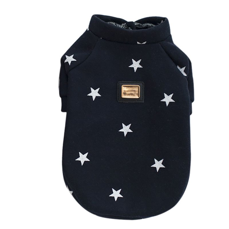 Pet Otoño e Invierno ropa suministros perros calientes sudaderas pentagrama cinco estrellas patrón cachorro mascota invierno Hoddies para Gatos: Azul / S