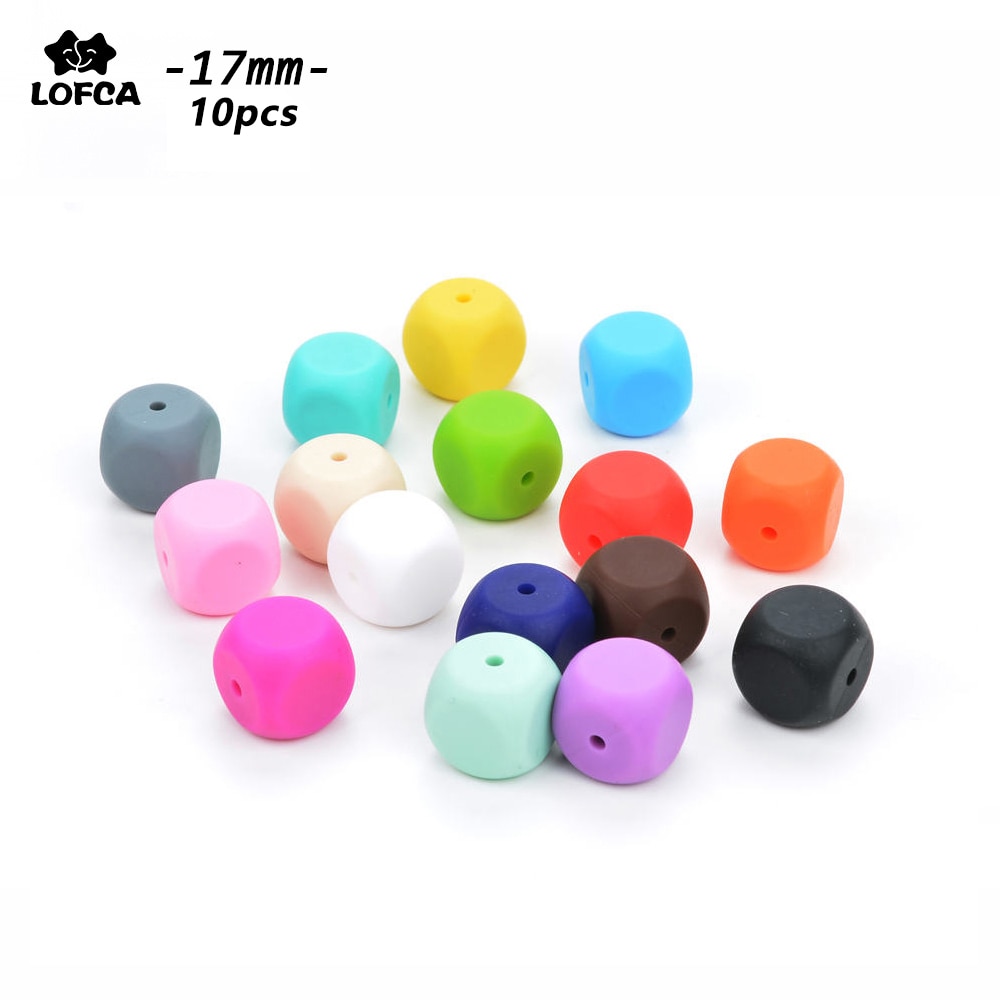 LOFCA-Cuentas sueltas de silicona para dentición de bebé, mordedor de silicón, joyería para masticar, collar sin BPA, 10 Uds.