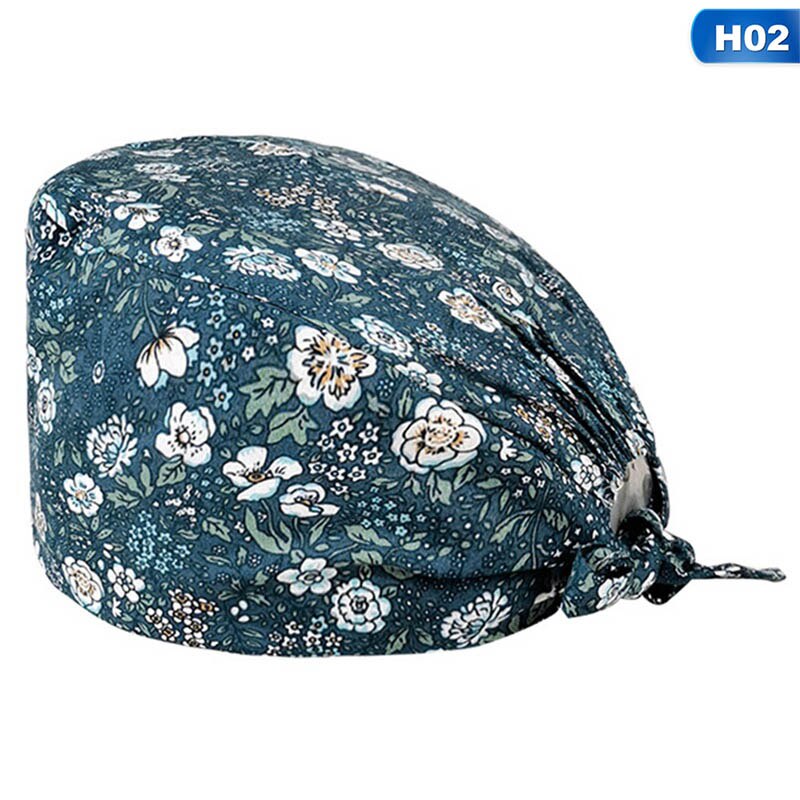 Kvinder print bomuld bandage justerbar sygeplejerske kasket med svedbånd bouffant hat mænd gorros quirofano mujer sygeplejerske uniform tilbehør: H02
