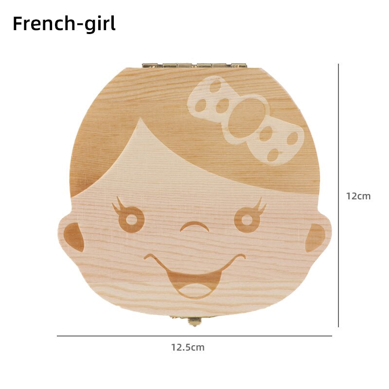 Organizzatore di scatole per denti in legno per bambini conservazione di denti da latte inglese/spagnolo/russo/francese salvataggio ombelicale raccogliere regali di souvenir per bambini: French girl
