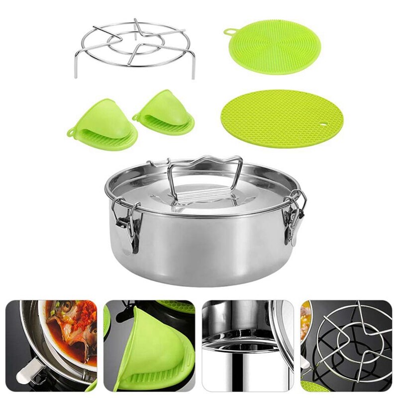 Food Stainless Steel Steamer Pot with Steamer Trivet Rack with Lid and Handle, Multi-Function Steaming Compartment Set
