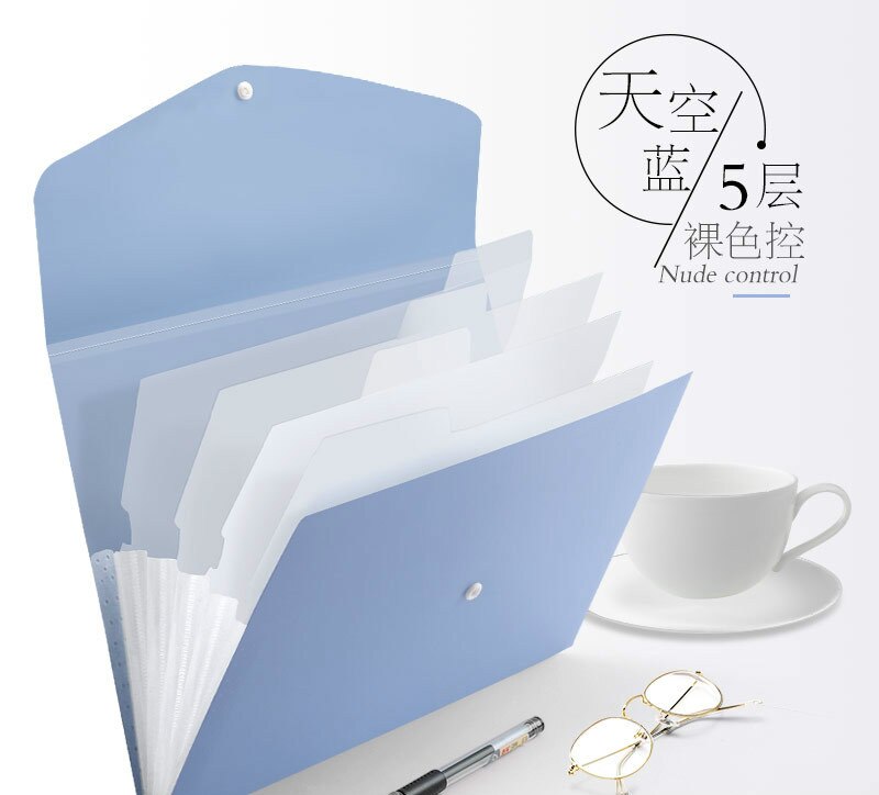 13 Grids Handheld File Folder Organ Box Bag Multi-function Organizer Storage Holder Office Document A4 Paper Folder: 5 Grid Blue