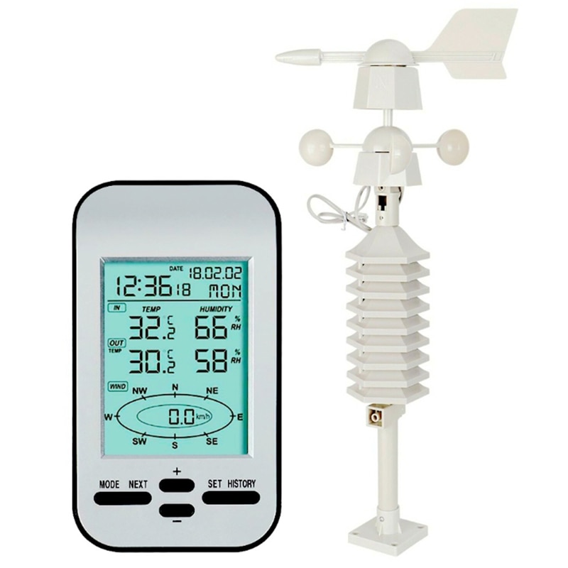 Rf 433Mhz Draadloze Weerstation Klok Met Wind Snelheid En Richting Sensor: Default Title