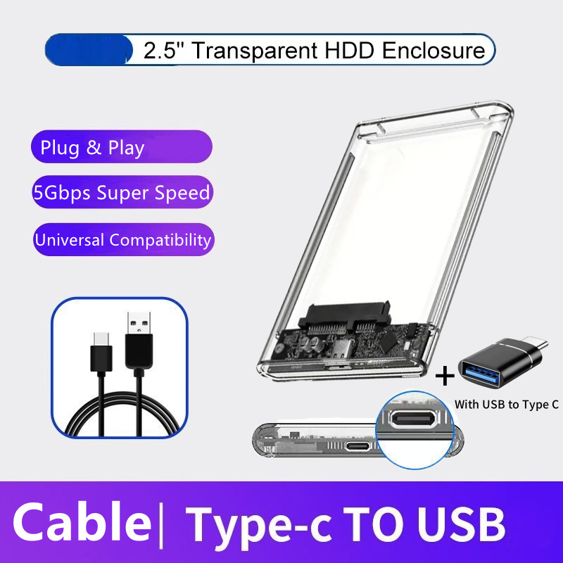 Transparent External Hard Drive Case 2.5 Inch HDD SSD Case Micro-B To USB3.1 4TB Drive Housing Compatible UASP SATA III Laptop: Blue