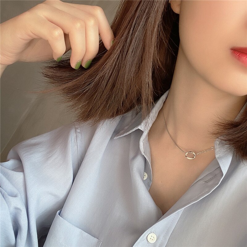 RUIYI Echt 925 Sterling Splitter Minimalistischen Box Kette Nische Colliers Frauen Exquisite Einfachheit Gold Silber Halskette Edlen Schmuck