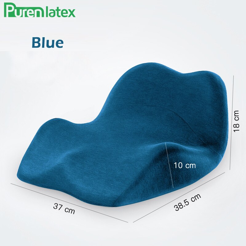 PurenLatex Memory Foam Seat Back Cushion Orthopedic Coccyx Spine Mat Relieve Pressure Pad Slow Rebound Chair Ergonomic Cushions: Blue
