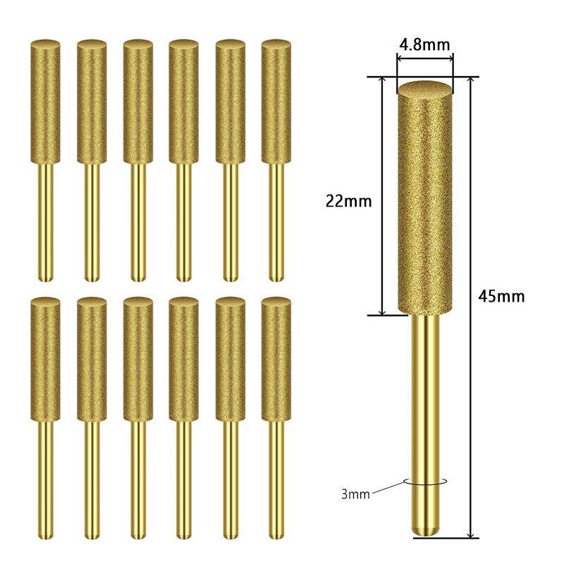 Affûteur de scie à chaîne en diamant, fraise de 4mm, jeu de mèches de meuleuse de scie à chaîne électrique, outils abrasifs d&#39;affûtage de sculpture 12 pièces: 4.8mm