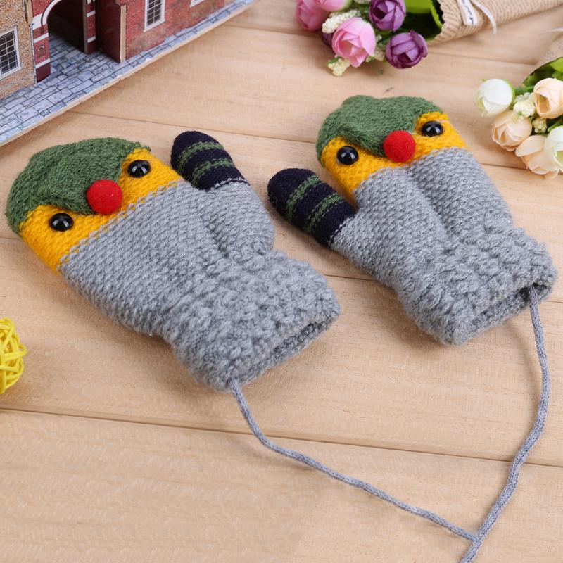 Children Knitted Elastic Fleece Thick Crochet Gloves Full Finger Mittens Cartoon Bird Mittens Warm Winter Gloves for Kids
