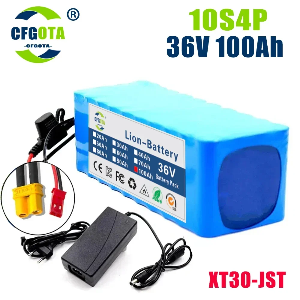 36V Battery 10S4P 100Ah Battery Pack 1000W High Power Battery Ebike Electric Bike Wiht BMS/30A Fuse + 42V 2A Charger: Pink