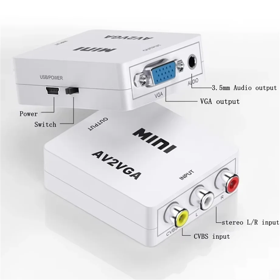 VGA naar AV-converter RCA AV naar VGA-converter AV-adapter met 3,5 mm audiokabel voor TV Box PC Computer 1080P CVBS naar VGA-converter