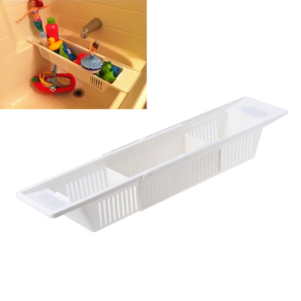 Retractable Bath Caddy Tray Bathtub Basket Shelf Rack Bath Toys Organizer