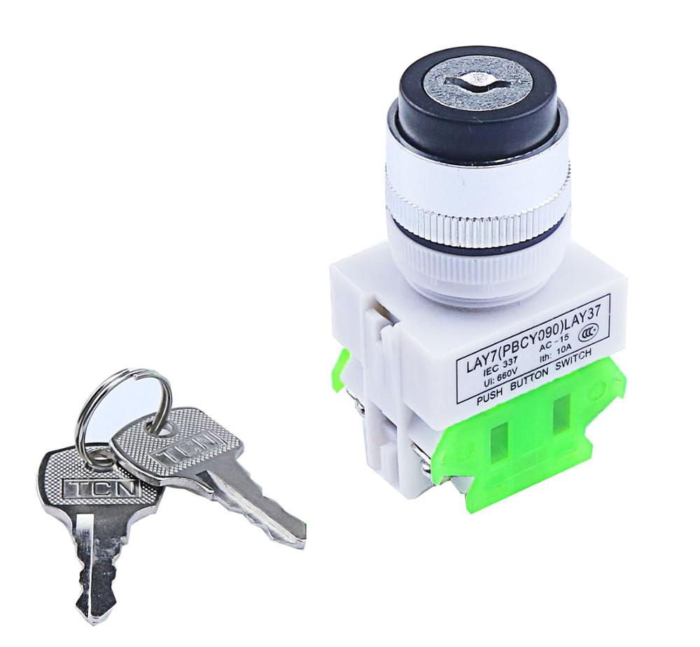 LAY37 AC 380V 10A DPST 2 Position 3 Position Rotary Selector Key Lock Switch 2no LAY7