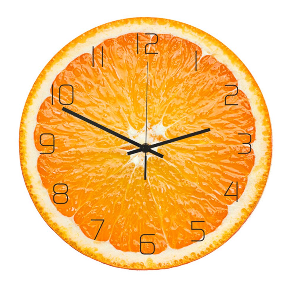Horloge murale Orange moderne | Montre silencieuse, acrylique, chambre à coucher, salon, horloge de fruits, décor de maison, lasser bairam: cc093