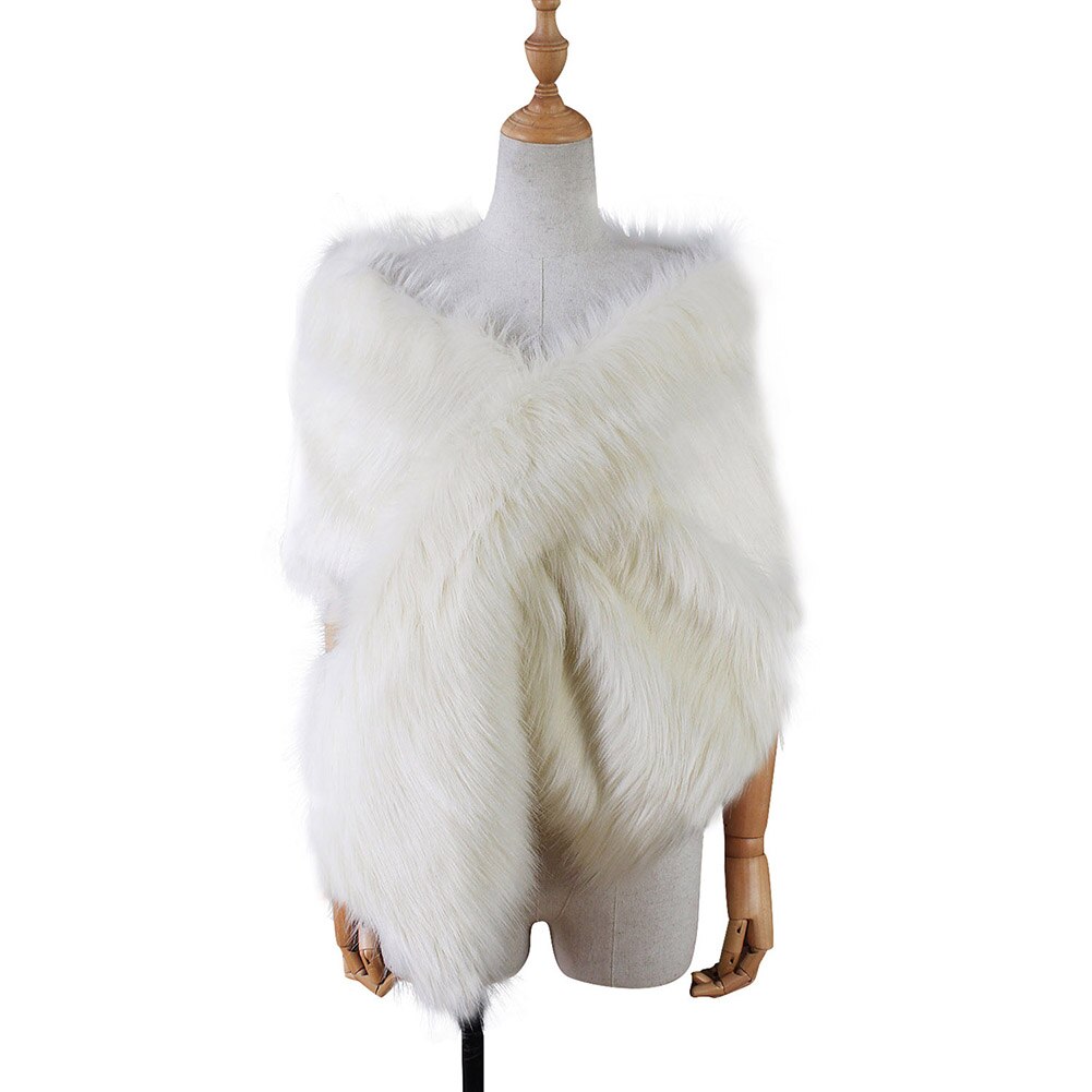 Vrouwen Deluxe Faux Fur Sjaal Vintage Schouder Wrap Stole Warme Sjaal Voor Avondjurk 1920 S Flapper Cover Up winter Cape: Ivory