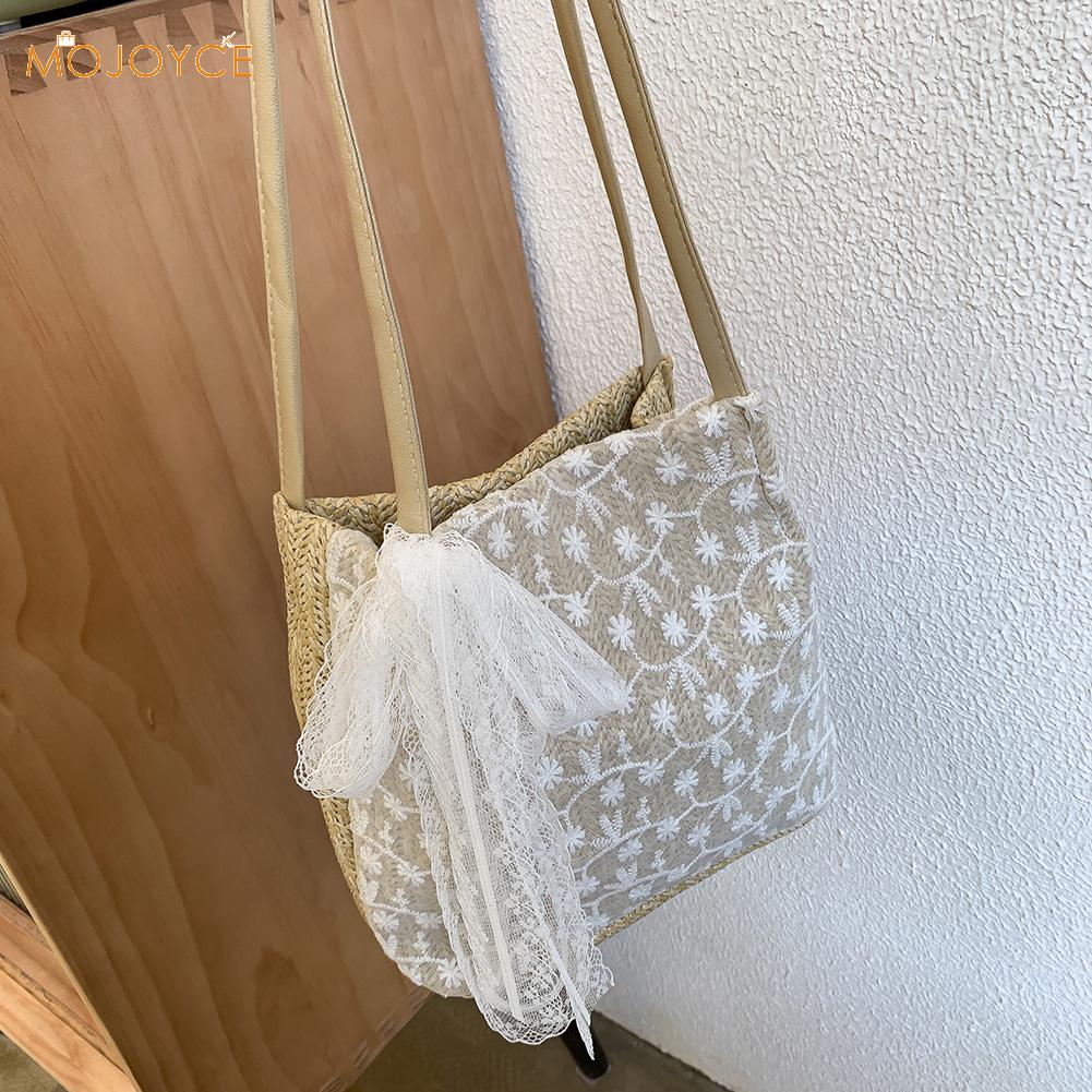 Knit Shoulder Handbags Woven Travel Weave Totes Purse Beach Ladies Women Lace for Outdoor Shopping Traveling Ornaments