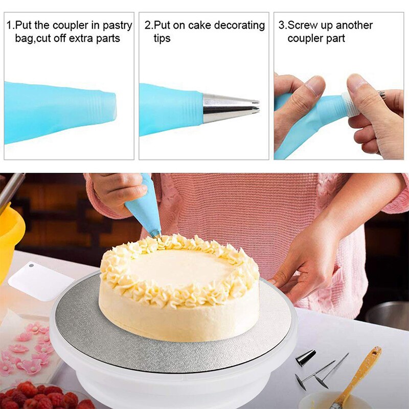 54pcs Cake Decorating Tools Baking Confectionery Kit 24PCS Piping Icing Tips Nozzles Cake Turntable Cake Spatula Fondant Tool