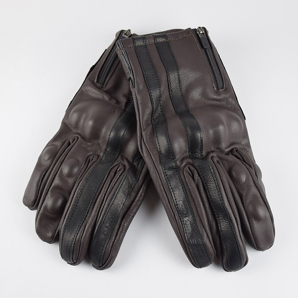 Guantes de Moto Retro para hombre, de piel auténtica, marrón, con pantalla táctil, Vintage, para Motocross: Brown / L