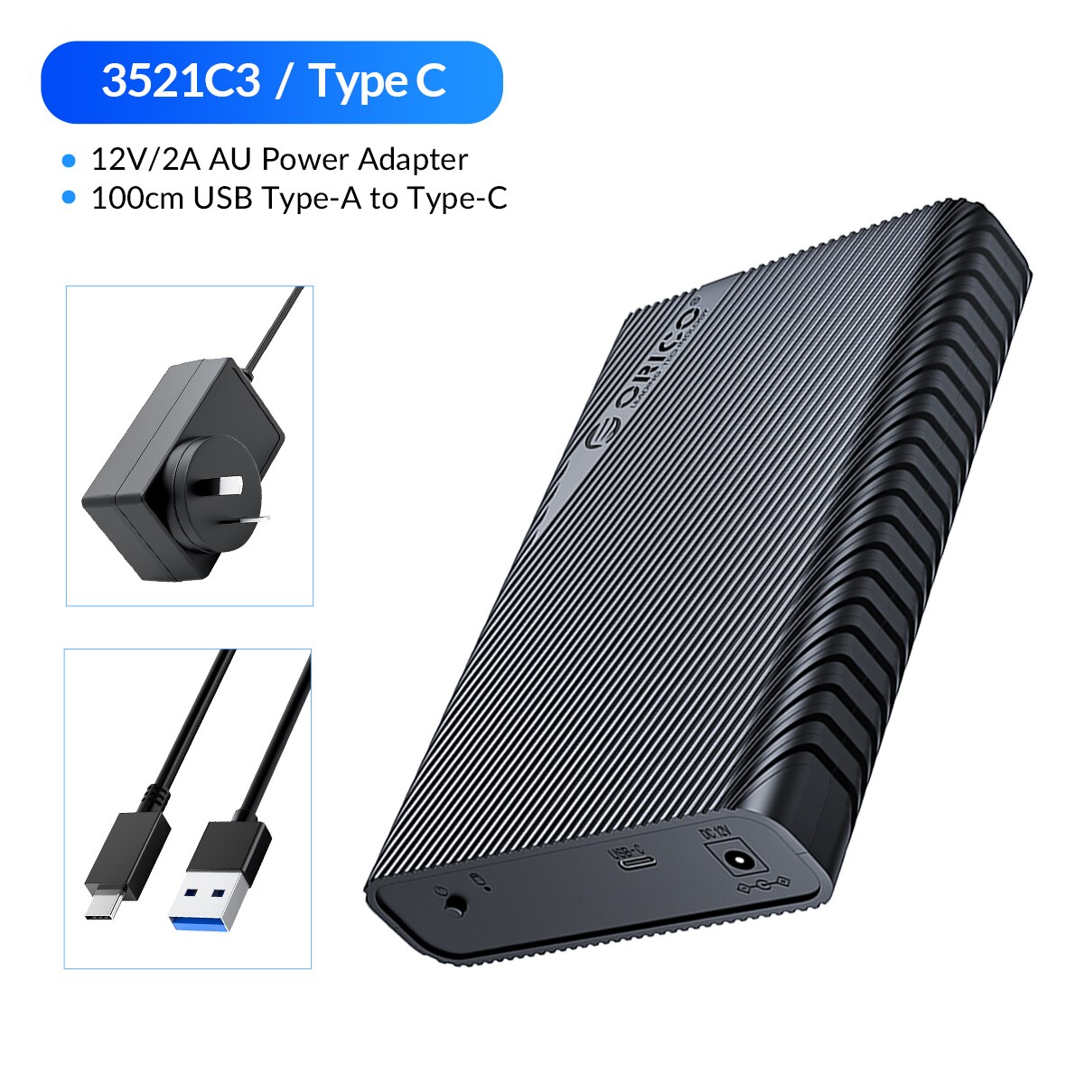 ORICO 3.5 inch External Hard Drive Enclosure USB 3.0 to SATA 3.0 Hard Drive Case for 2.5/3.5 HDD Box with 12V2A Power Adapter: ORICO 3521C3-AU
