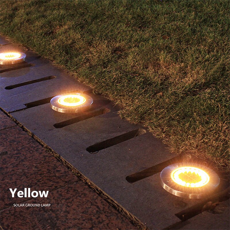 Resistente al agua IP65 4 8 12 16 20LED, luces subterránea solares de acero inoxidable, lámpara Solar enterrada para jardín al aire libre, luz de suelo: Yellow / 20 leds