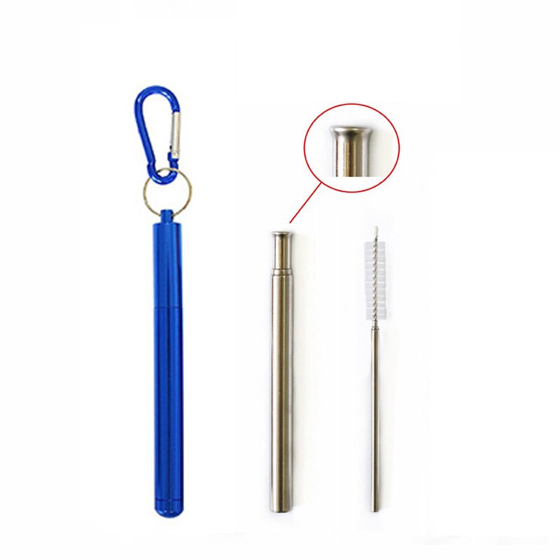 Collapsible Reusable Straw Portable Stainless Steel Telescopic Metal Drinking with Case and Brush for Travel Outdoor: Blue