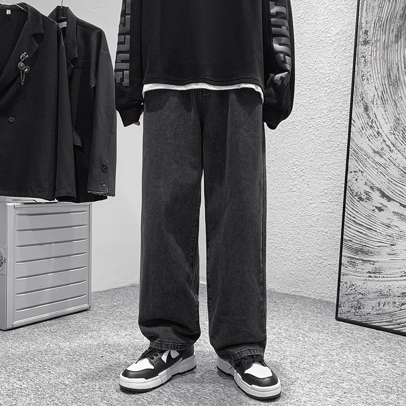 LAPPSTER-pantalones vaqueros holgados Y2k para hombre, ropa de calle de pierna ancha con gráfico de tiro bajo, coreana, 2022: Grey / M