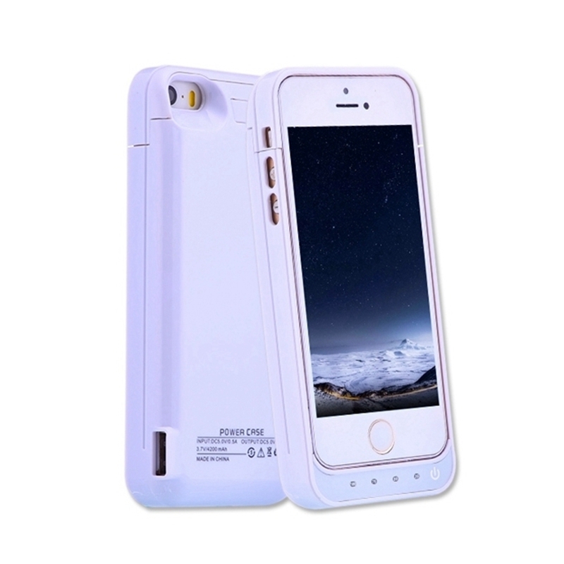 Leioua pil kutusu 4200mah kapak durumda şarj yeni harici taşınabilir taşınabilir şarj cihazı tutucu Iphone 5 5c 5s Se: White