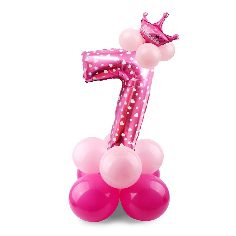 Blue Pink Number Balloon Happy Birthday Balloon 1st Birthday Party Decoration Kids Boy Girl Party Ballon Number: Pink 7