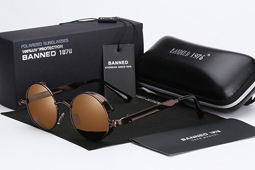 Retro rund metal hd polariserede punk steampunk solbriller til kvinder mænd,vintage solbriller oculos de sol feminino masculino: Bronze