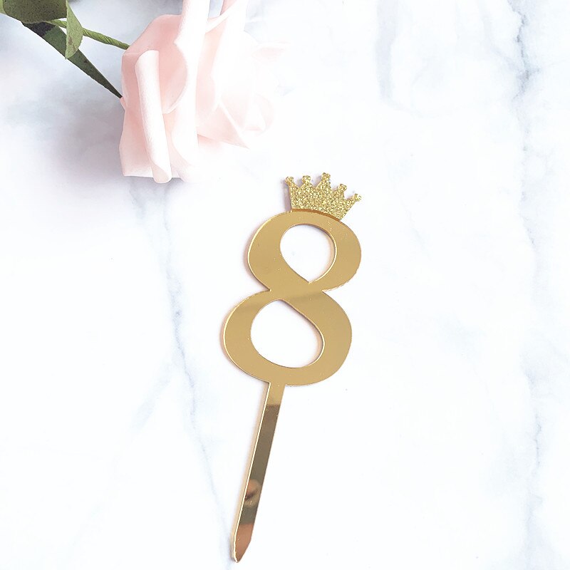 Acrylic Glitter Crown Numbers Happy Birthday Cake Topper Wedding Cake Toppers Birthday Cakes Baby Shower Cupcake Toppers: Gold8