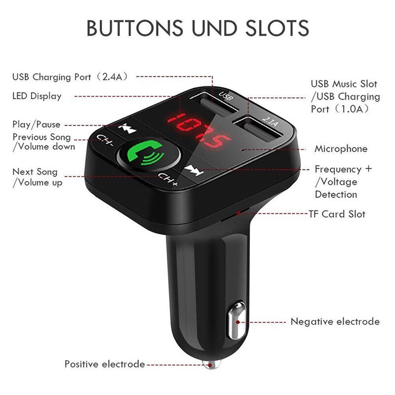 Handsfree transmisor fm bluetooth bilsett fm radiosender bil  mp3 spiller usb lader hurtiglading mobiltelefon modulator