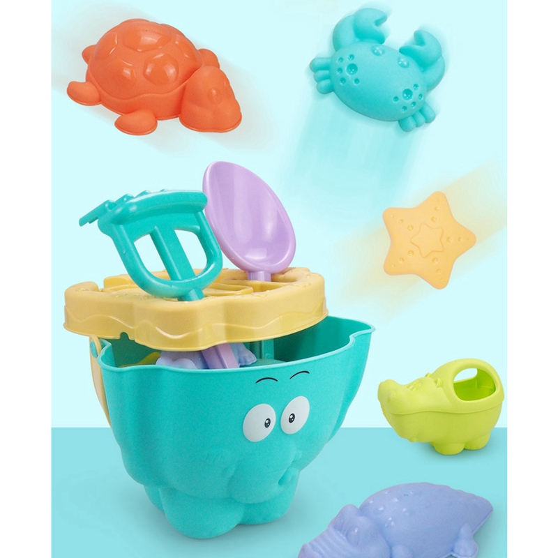 Soft Plastic Elephant Beach Toys Sand Toys for Kids Sand Bucket Rake Shovel Set Beach Turtle Crocodile Hippo Molds Toys