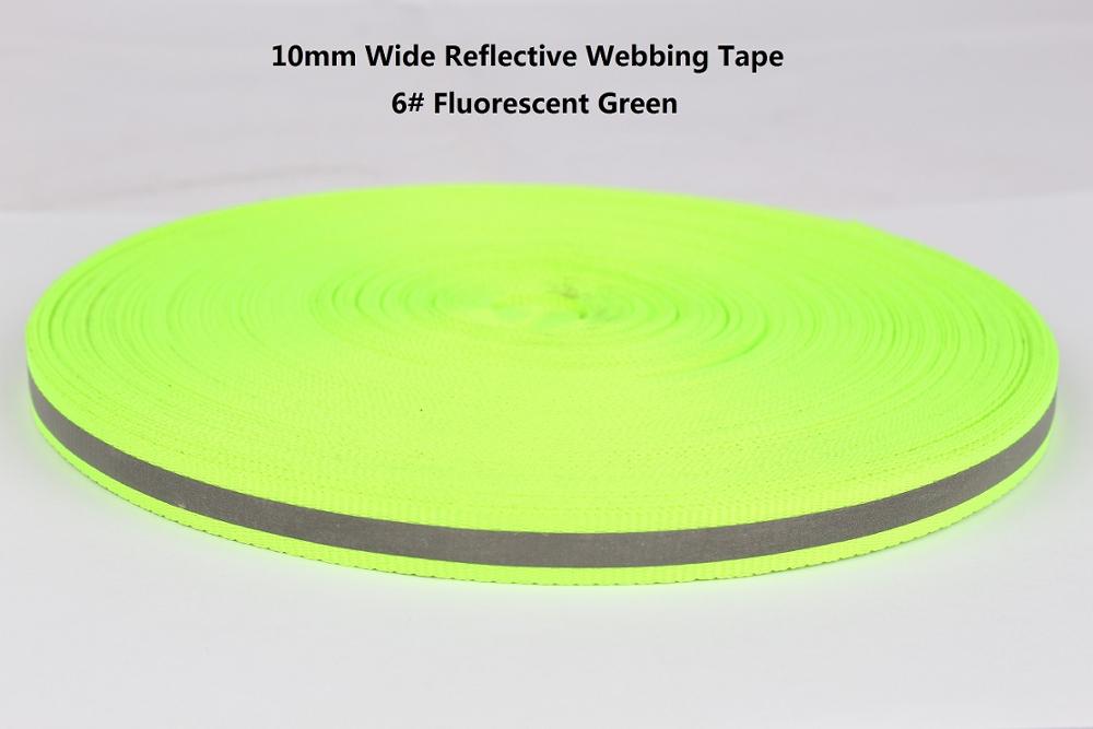10mm breed reflecterende lint singels voor veilig product garment tassen schoenen DIY riem zwart grijs orange rood blauw groen roze geel: 6 fluorescent green