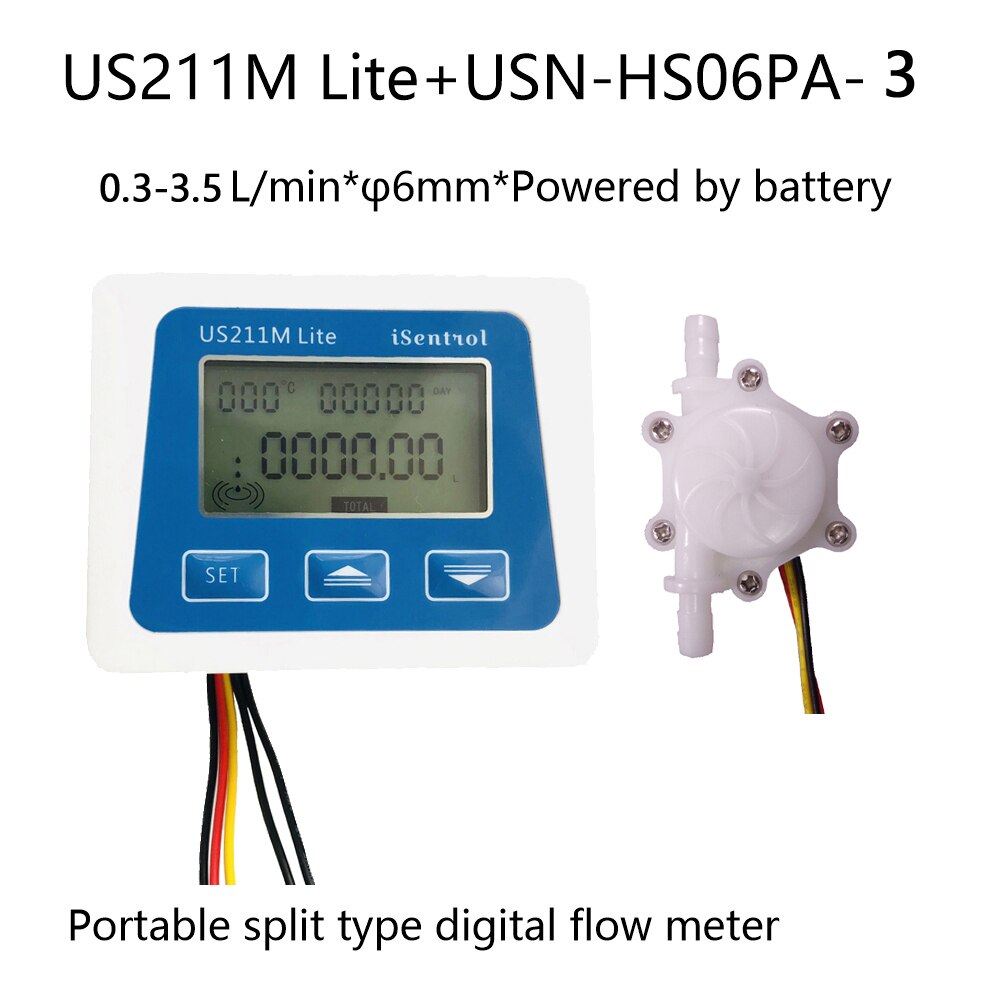 US211M Lite Portable Digital Flow Meter with USN-HS06PA-3 Flow Sensor 0.3-3.5L/min