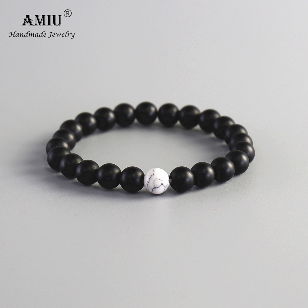 AMIU 2Pcs/Set Couples Distance Bracelet Classic Black And White Natural Stone For Man And Women Yin Yang Beaded Bracelet