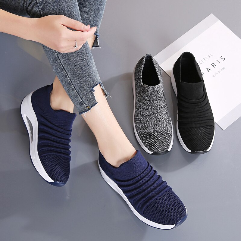 Recoisin Herfst Platform Platte Vrouwen Schoenen Ademend Mesh Casual Schoenen Vrouw Slip-On Dikke Bodem Dames Chunky Sneakers