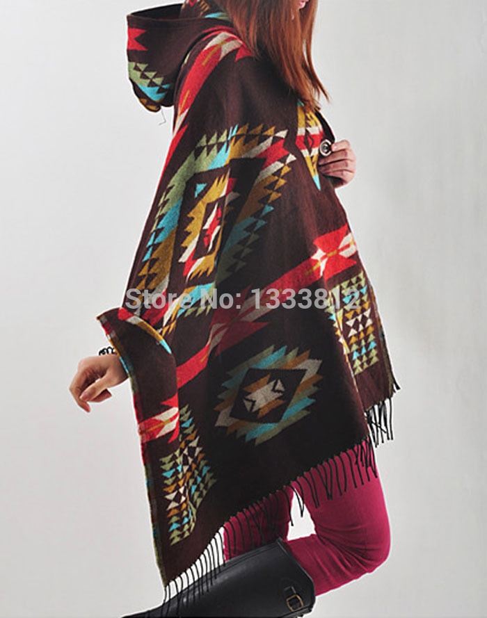 Manteau à capuche avec frange pour femme | Manteau Tartan carreaux carreaux, Poncho, capuche, bohème, châle, écharpe, écharpe enveloppante chaude,