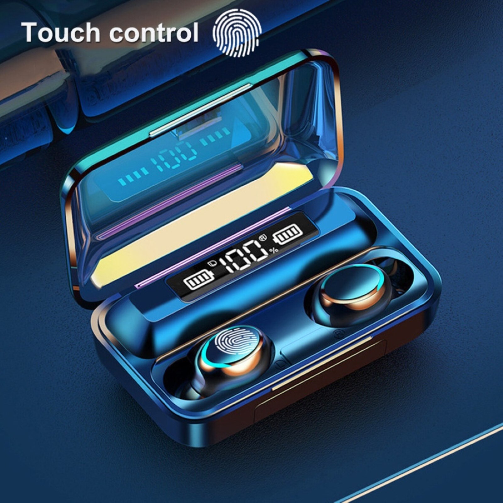 F9-5c tws bluetooth 5.0 genopladelige smart-touch trådløse øretelefoner med mikrofon