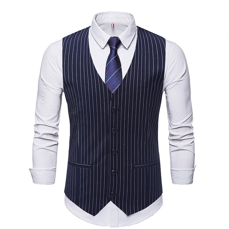 Stribede veste herre jakkesæt vest klassisk sort grå business vest vest herre britisk blazer til mænd ærmeløs