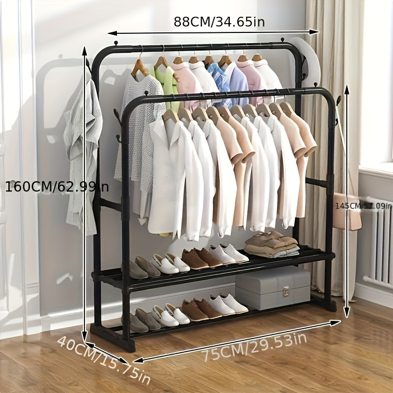Tendedero de ropa de doble capa con estante para almacenamiento de zapatos, estante organizador, de pie para dormitorio, balcón o baño