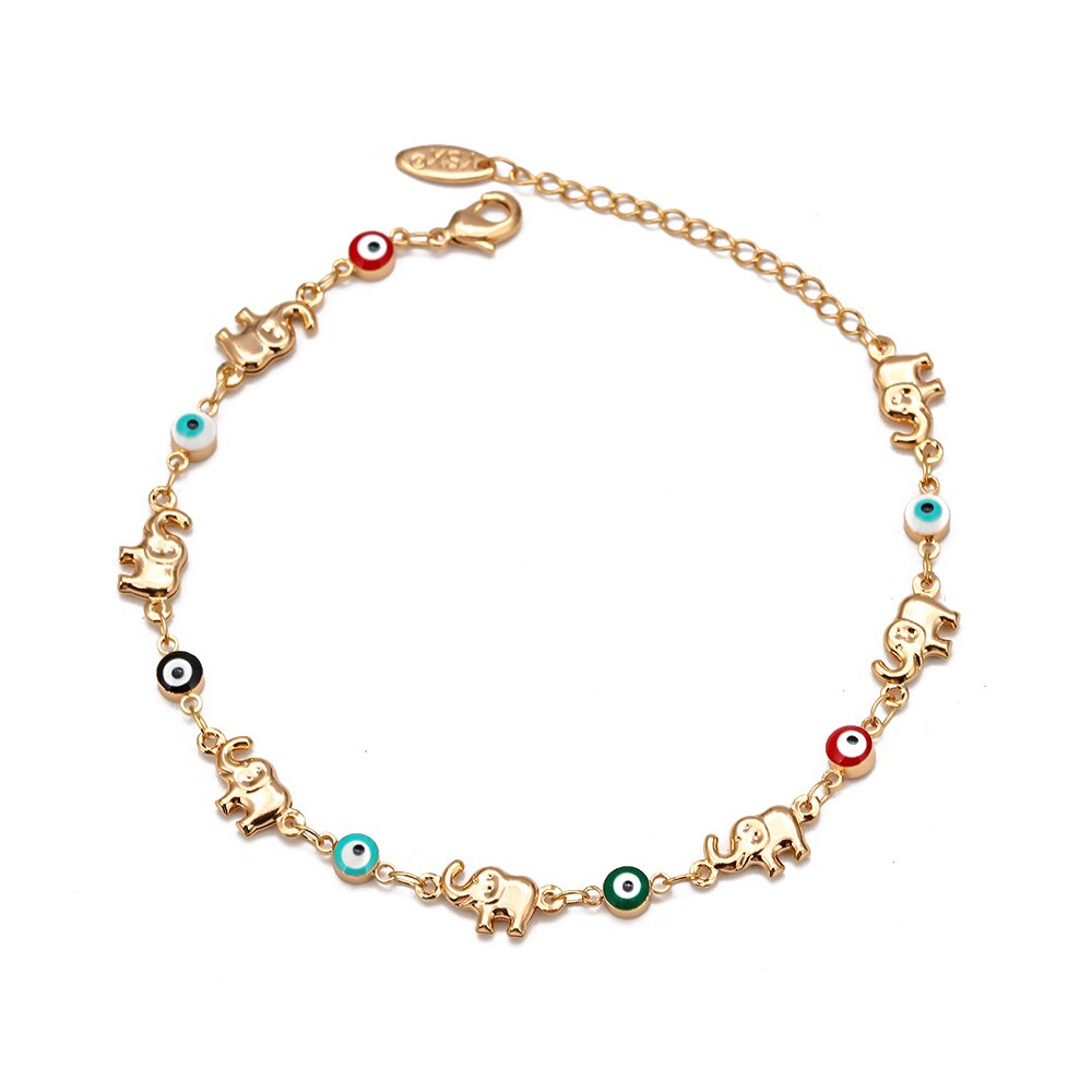 Pulsera de Talismán multicolor de elefante ojo de la suerte para mujer y niña, pulsera de cadena de Color dorado de cobre ajustable, joyería BD360: Default Title