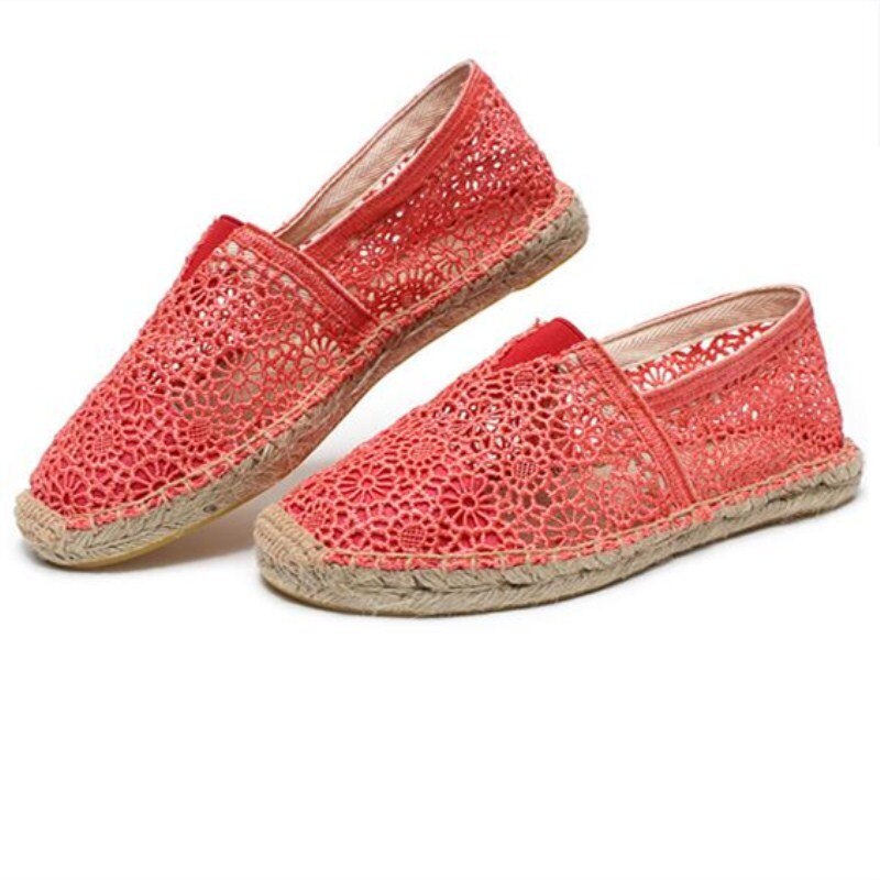 Zomer selling nationale wind gras kant hollow visser platte schoenen maat (35-40) een pedaal lui casual damesschoenen